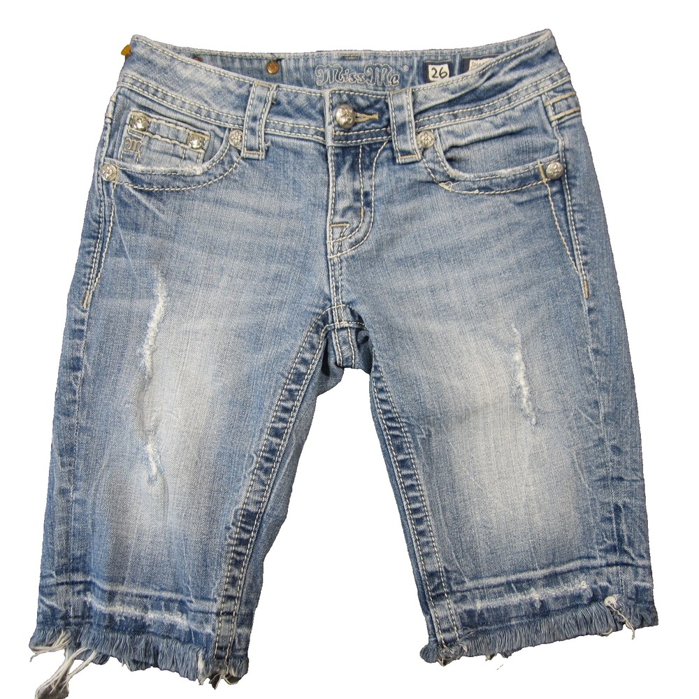 Miss Me Light Blue Distressed Denim Bermuda Shorts